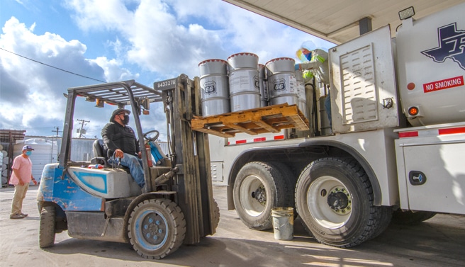 Forklift loading truck for Tex-Con Oil